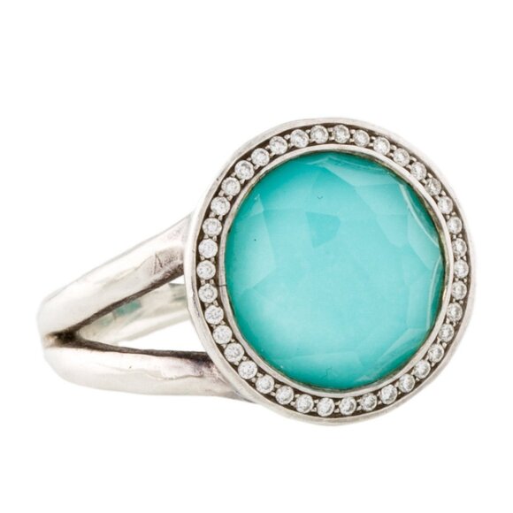 IPPOLITA TURQUOISE QUARTZ DOUBLET & DIAMOND SILVER LOLLIPOP COCKTAIL RING - Picture 4 of 10